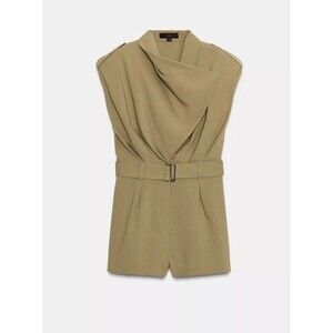 ZARA Shoulder Pad Belted Short Jumpsuit Light Khaki NWT Size XL XLarge 3152/237